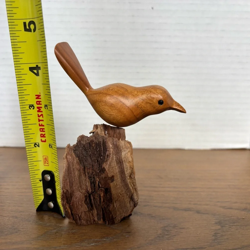 Handcrafted Wooden Bird Figurines On Rustic Wood Artsy Beachy MCM - Picture 7 of 11